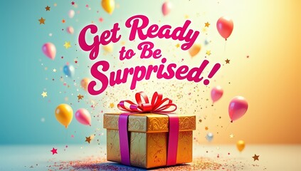 A bold, minimalistic announcement-style design with a clean background and glowing central message:
"Get Ready to Be Surprised" This versatile layout features elegant typography, subtle lighting