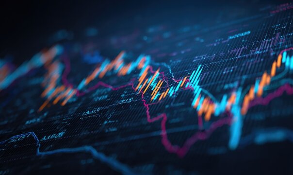 Financial stock market data with colorful line graphs and numbers - Powered by Adobe