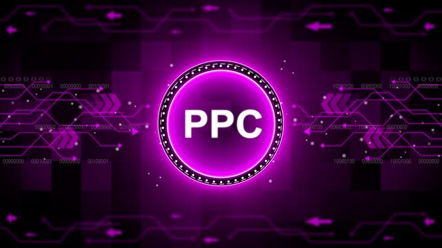 PPC &ndash; Pay Per Click. PPC concept head up display (HUD UI) panel and futuristic technology abstract background internet of things animation concepts.