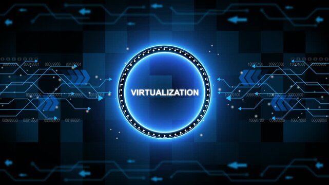 Virtualization text concept head up display (HUD UI) panel and futuristic technology abstract background internet of things animation concepts.