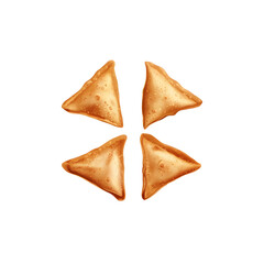 Delicious Four Fried Samosas on Plate, Isolated on White Background for Food Photography