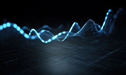 Glowing network wave on a dark surface, data visualization concept