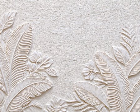 Patterno tropicale in rilievo: foglie di banano e fiori