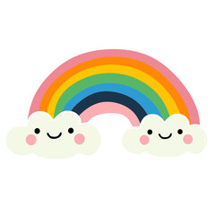 Cute Cartoon Style Rainbow with Smiling Cloud Illustration Design Graphic