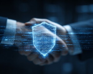 Sovrapposizione di sicurezza informatica, stretta di mano digitale
