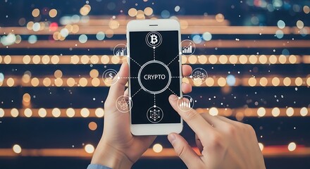 Modern smartphone displaying cryptocurrency technology with bokeh background