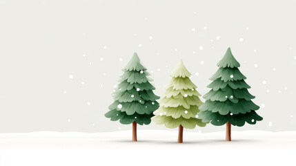 Fototapeta premium Stylized pine trees with falling snow scene in winter wonderland design for seasonal decor