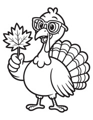 Thanksgiving Turkey with Glasses and Leaf Coloring Page
