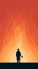 Fototapeta premium Guardian of the flames silhouette against vibrant fiery background