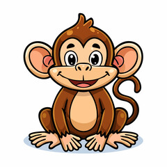 Fototapeta premium Cute cartoon monkey character sitting and smiling isolated on a white background