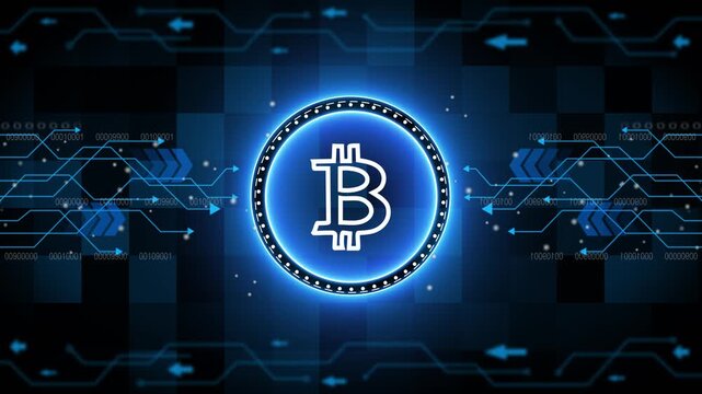 bit coin stable coin currency business and digital money hologram symbol appears on a digital background. digital money logo with rotation HUD UI circle technology interface and futuristic elements.