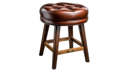 Brown leather tufted bar stool isolated on transparent background