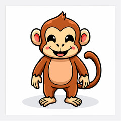 Fototapeta premium Delightful Cartoon Monkey Character Standing with a Friendly Smile on a White Background