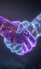 Scambio digitale: mani che si stringono con effetti di luce