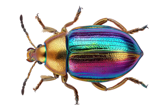 Close-up of iridescent beetle.  Detailed view of colorful insect