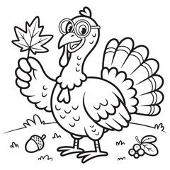 Turkey with Pumpkin Coloring Page, Pilgrim Hat Turkey Coloring Page, Sleeping Turkey with Pumpkins Line Art, Happy Thanksgiving Turkey Holding Leaf Coloring Pages
