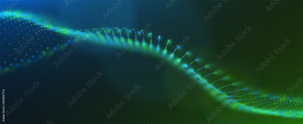 Wall mural abstract green and blue particles background. flow wave with dot landscape. digital data structure. 