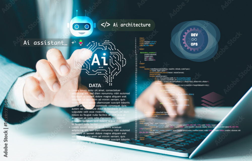 Wall mural ai architecture concept. businessmen use agentic ai assistants, artificial intelligence, development