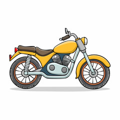 Obraz premium Cartoon motorcycle illustration showcasing a yellow cruiser bike on a white background