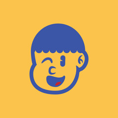 Cartoon boy face with sarcastic or surprised expression in bold minimal line art. Great for emojis, avatars, character design, retro branding, and sticker collections