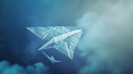 A floating paper airplane constructed from translucent vector layers 