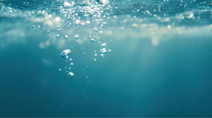 Ocean Underwater Background with Soft Blue Light and Bubbles: Turquoise Water, Rising Bubbles &ndash; Marine Backdrop for Aquatic Design, Dive Gear Ads & Aquarium Visuals