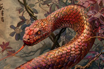 2025 New Year of the snake, Chinese metal snake, 2d game art, comic-inspired