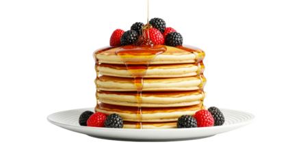 delicious pancakes with berries and syrup perfect breakfast photo