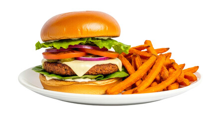 delicious veggie burger meal plantbased patty sweet potato fries