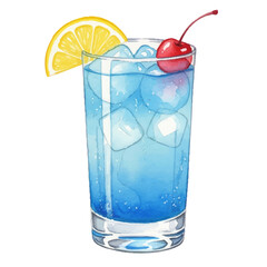Blue Lagoon Cocktail/ Mocktail Drink on a White Background- Watercolour Art