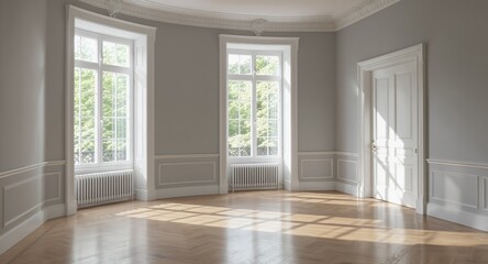 Fototapeta premium Empty Classic Interior with Hardwood Floor and Natural Light