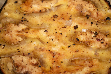 Close up of roasted grilled aubergine plant eggplant home made ready to eat