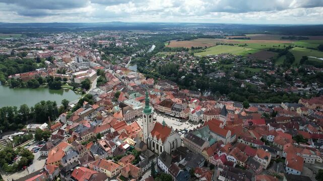 Tabor old town historical city center aerial view with medieval structures Bohemia Czech republic