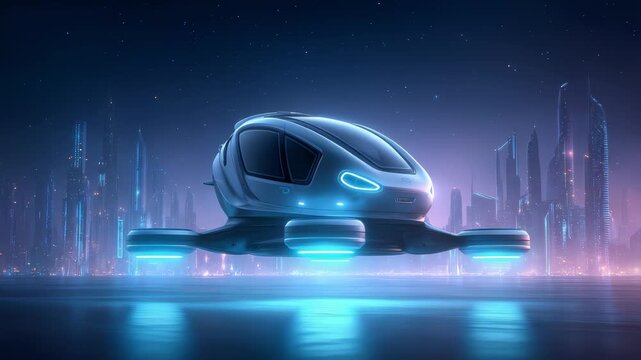 Future Flying Car Hovering City Night