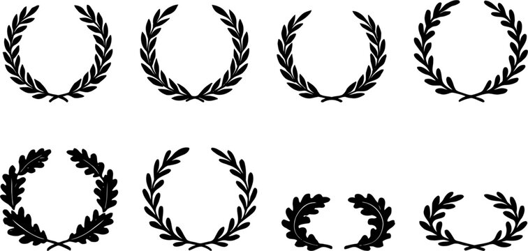 Laurel Wreath Vector Set Victory Award Honor Symbol Icon Collection Black Decorative Border Design
