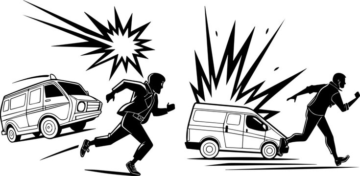 High-Speed Chase and Impact - Van and Running Person Action Scene