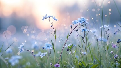 Delicate Blue Forget-Me-Nots in a Softly Lit Meadow