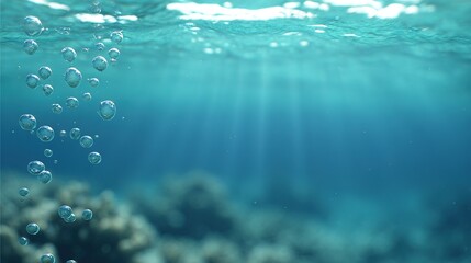 Ocean Underwater Background with Soft Blue Light and Bubbles: Turquoise Water, Rising Bubbles &ndash; Marine Backdrop for Aquatic Design, Dive Gear Ads & Aquarium Visuals