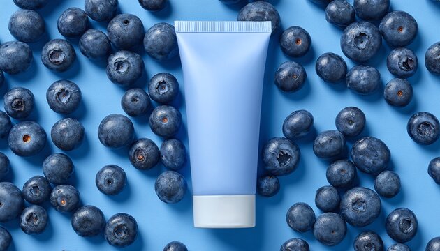Tubo cosmetico su sfondo di mirtilli