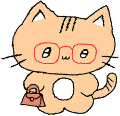 안경 쓴 고양이 가방 손그림 스티커