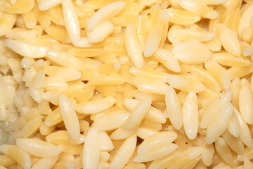 Close up of orzo pasta rice shaped carbs tasty cooked