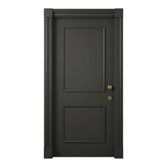 Elegant gray front door with panels and hardware on transparent background