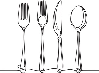 cutlery continuous line vector