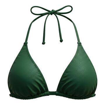 Elegant green bikini top with tie straps on transparent background