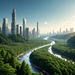Fototapeta premium Cityscape Harmony Urban Skyline Merged with Lush Green Landscape