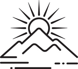 Minimalist Mountain Range Sunrise Outline Icon Vector Illustration for Outdoor Adventure Logo Design