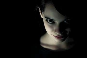 Evil lurks behind cold eyes and a faint, unsettling smile.