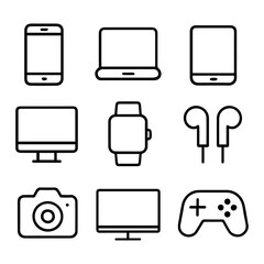 Nine Bold Outline Icons of Modern Electronics.