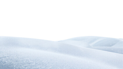 "Serene Winter Scene with Snow-Covered Hills and Soft Snowflakes Falling Against Clear Blue Sky"