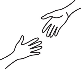 Reaching Hands Outline Vector Illustration Symbolizing Connection and Support on Transparent